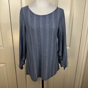 W5 Anthropologie Women Sz M Long Sleeve Blue Striped Textured Shirt Blouse